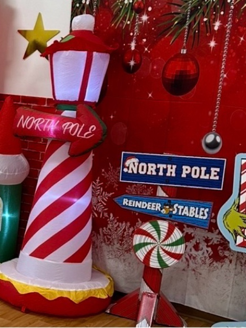 North Pole Candy Cane Lantern Inflatable Holiday Decor - Red & White light up